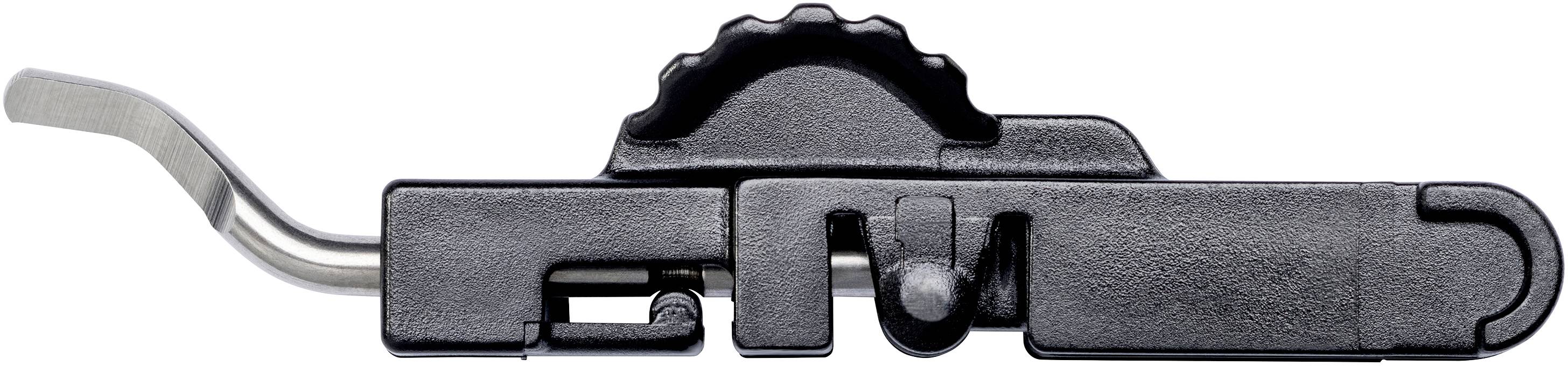 Schwarzes Kamerazubehör aus Metall und Kunststoff mit einem Hebel und einem Zahnrad.