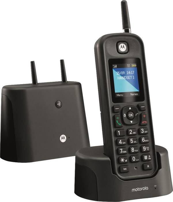 Motorola O201 DECT Schnurloses Telefon analog  Freisprechen, Outdoor, wasserdicht, stoßfest Schwarz