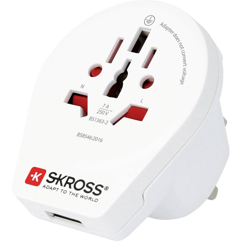 Skross 1500267 Reisstekker Country Adapter World to UK USB