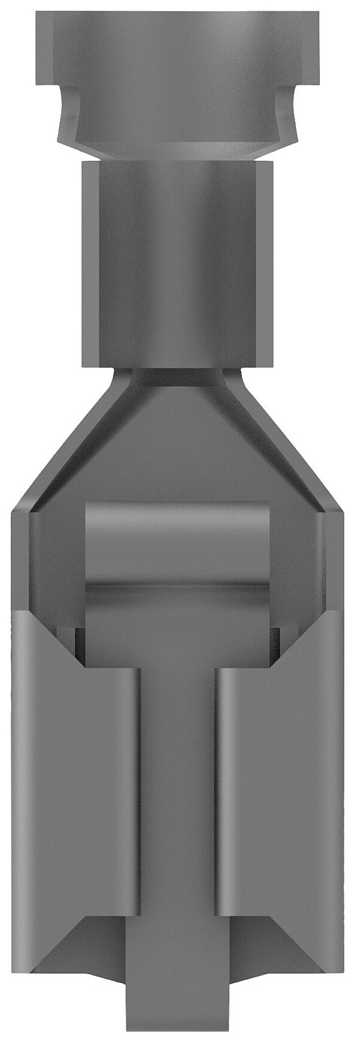 Ein grauer, zylinderförmiger Metalladapter mit schmalem, länglichem Mittelteil und erweiterten Enden, möglicherweise ein mechanisches Bauteil.