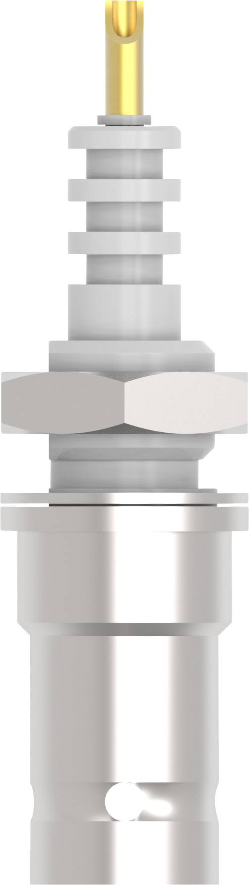 Zündkerze mit Metallgehäuse und Kupferelektrode, verwendet in Verbrennungsmotoren zur Zündung des Luft-Kraftstoff-Gemisches.