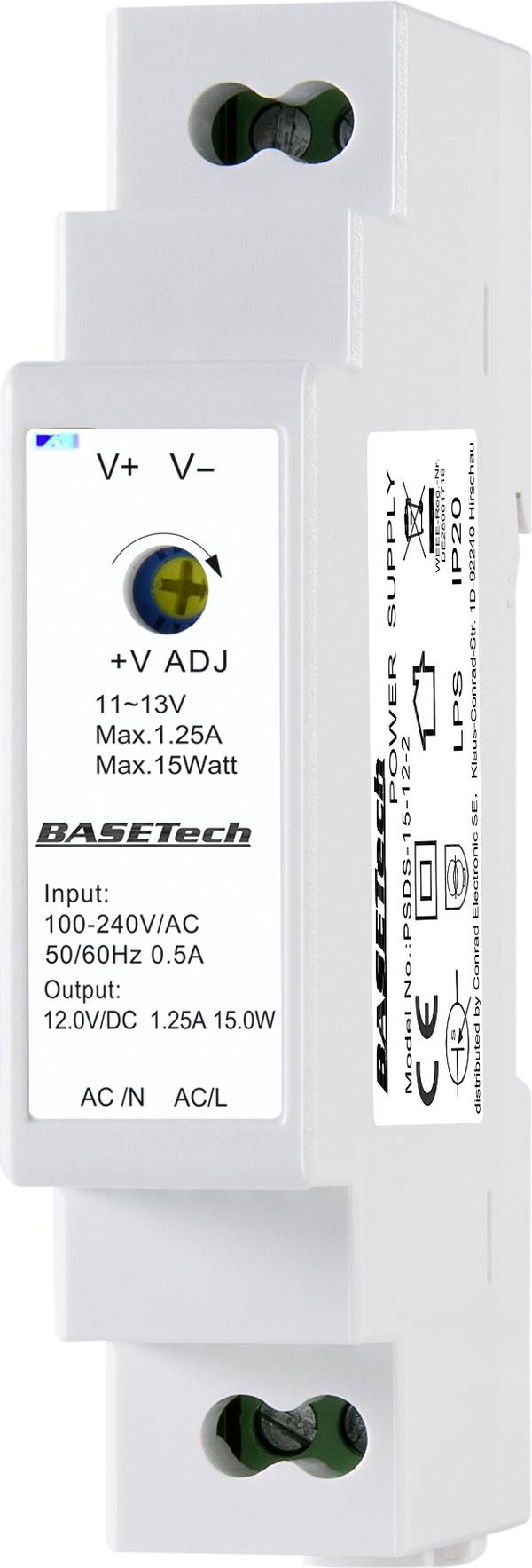 Basetech BT-2250247 Hutschienen-Netzteil (DIN-Rail)  12 V 1.25 A 15 W Anzahl Ausgänge:1 x  Inhalt 1 St.