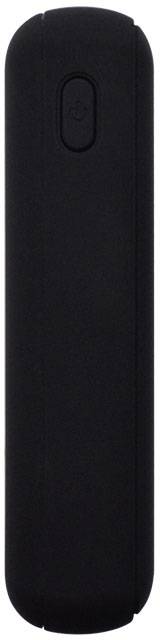 Schwarz-graues, schlankes Gerät mit einem zentralen Knopf.