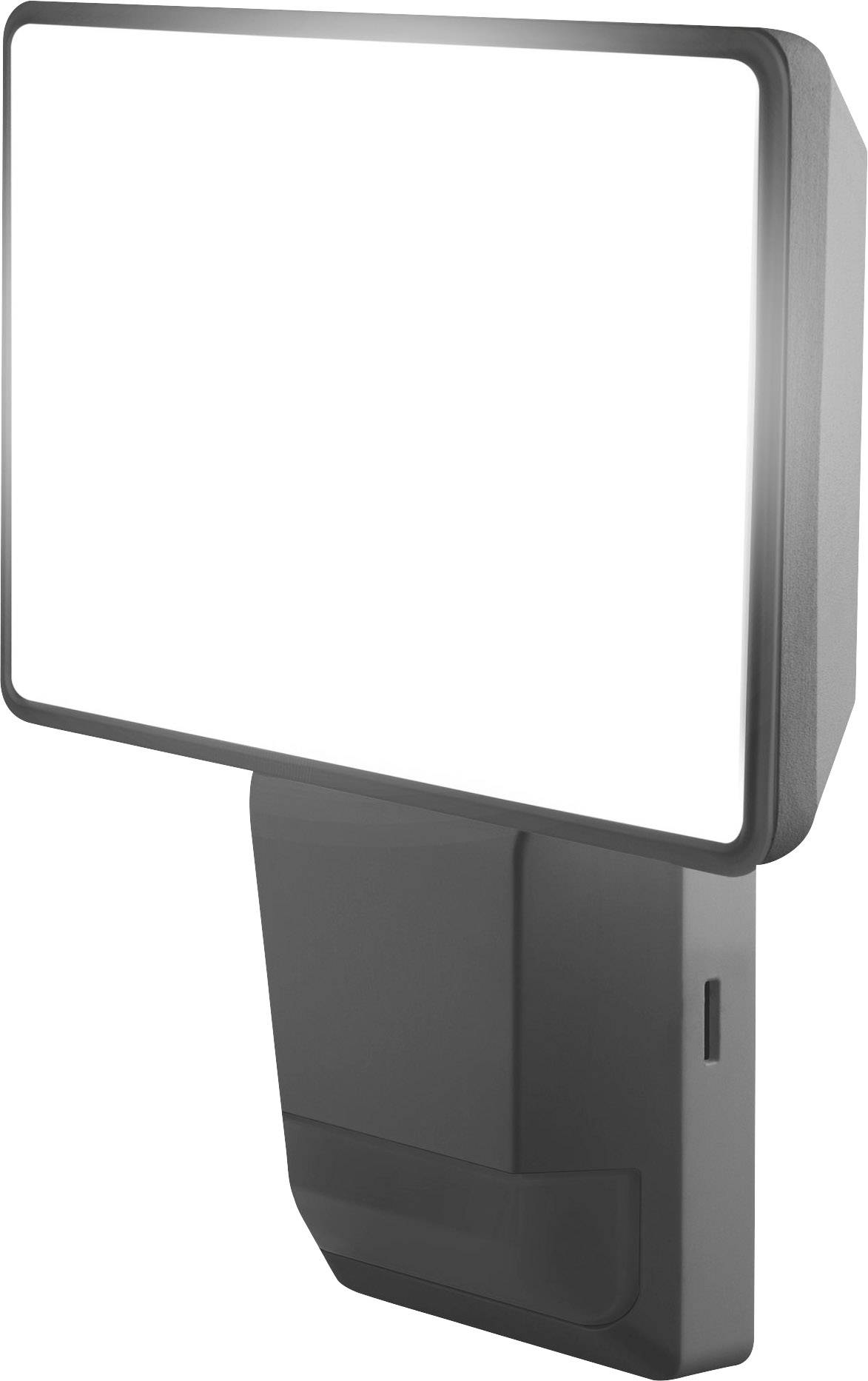 Eine rechteckige, moderne Wandleuchte mit schlichtem Design, die vorwiegend in Grau gehalten ist.