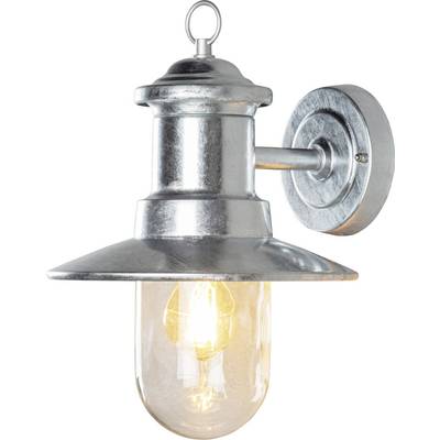Wandleuchte aus Metall mit Glühbirne, im industriellen Design, leuchtet warmes Licht aus.