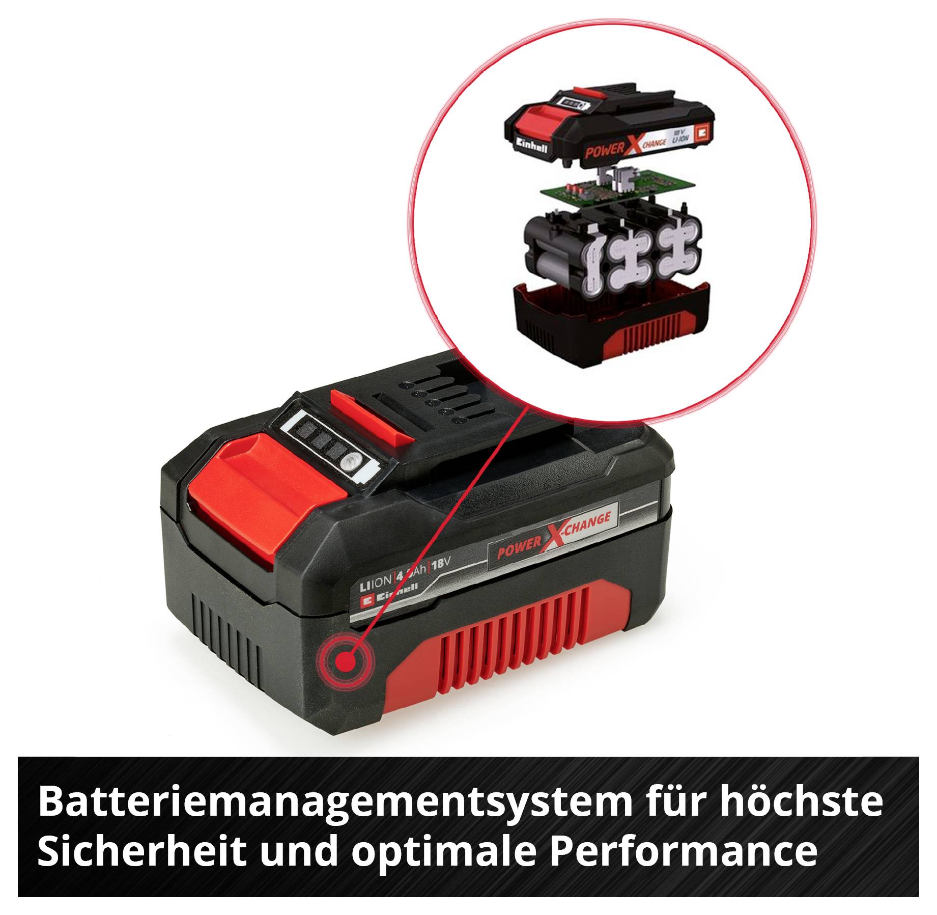 Batterie mit detailliertem Einblick in das Batteriemanagementsystem, zeigt Komponenten und hebt Sicherheit und Leistung hervor.