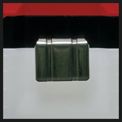 Ein Metallclip, der den weißen Deckel eines Behälters mit rotem Rand schließt.