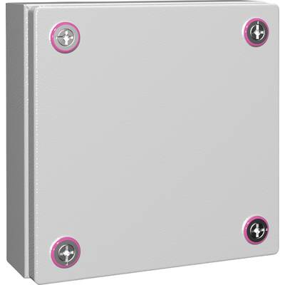 Ein graues Metallgehäuse mit vier sichtbaren Schrauben an den Ecken.