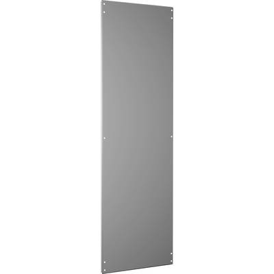 Ein rechteckiges, metallisches Schild mit abgeschrägten Kanten und mehreren Befestigungslöchern an den Rändern.