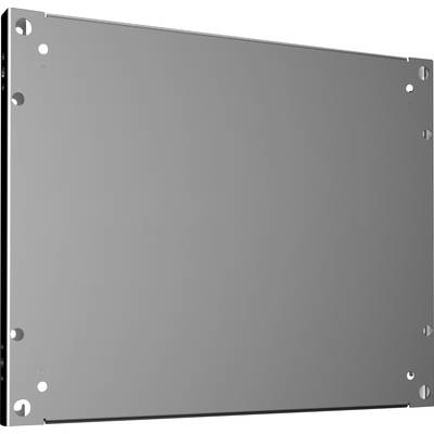 Metallplatte mit symmetrisch angeordneten Bohrungen an den Ecken. Glatte, unbeschriftete Oberfläche, geeignet für technische Anwendungen.
