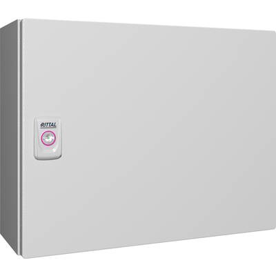 Graues Gehäuse aus Metall mit Türgriff, darauf steht 'Rittal'. Verwendet für elektrische Schalteinrichtungen in industriellen Anwendungen.