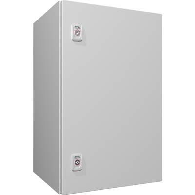 Grau lackierter Schaltschrank mit zwei Griffen an der Vorderseite, geeignet für industrielle Anwendungen zur Elektronikunterbringung.