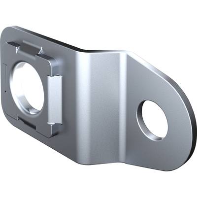 Metallwinkelstück mit zwei Löchern, eines quadratisch, eines rund. Verwendet für die Befestigung oder Montage in technischen Anwendungen.