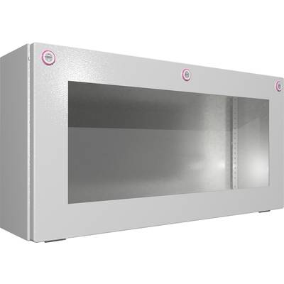 Weißer Metallschrank mit Glastür, drei runden Haltepunkten oben, geeignet zur sicheren Aufbewahrung oder Präsentation von Gegenständen.