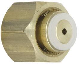 Messing-Verbindungsteil mit zentralem Loch, möglicherweise ein Druckanschluss oder Adapter für technische Anwendungen.