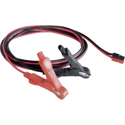 Ein Paar Starthilfekabel mit roten und schwarzen Klemmen, die zum Überbrücken von Autobatterien verwendet werden.
