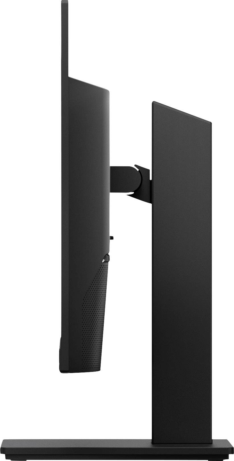 Ein ultradünner schwarzer Monitor von der Seite betrachtet, zeigt sein minimalistisches Design und einen stabilen Standfuß.