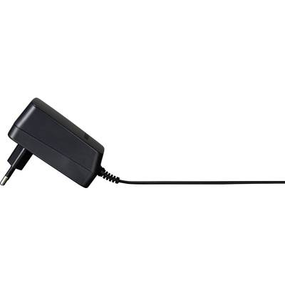 Schwarzes Netzteil mit Steckdosenstecker und langem Kabel, in Profilansicht. Geeignet zum Laden von elektronischen Geräten.
