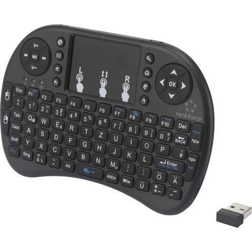 Renkforce RF-MWK-100 Funk Tastatur Deutsch, QWERTZ Schwarz Integriertes Touchpad