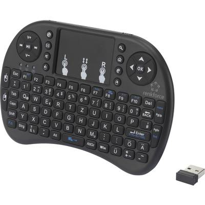 Renkforce RF-MWK-100 Funk Tastatur Deutsch, QWERTZ Schwarz Integriertes Touchpad 