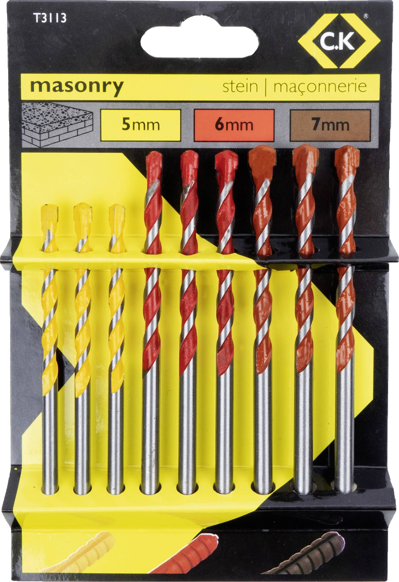 C.K T3113 T3113 Wolframkarbid Beton-Spiralbohrer-Set 9teilig 5 mm, 6 mm, 7 mm Zylinderschaft 1 St.-0