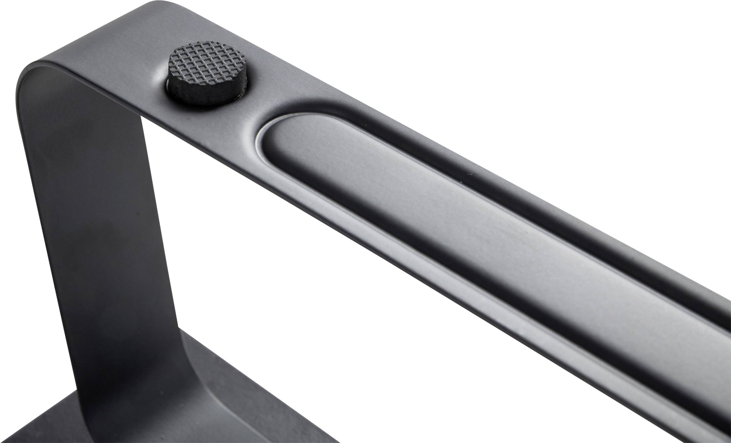 Nahaufnahme eines minimalistischen Metallgriffs mit geriffeltem Knopf. 