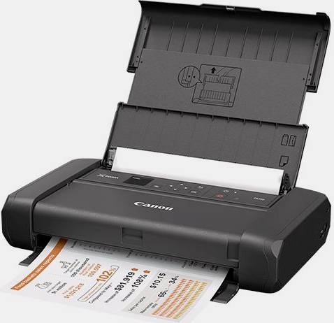 Ein kompakter, schwarzer Drucker mit einem Blatt Papier, das gedruckt wird. Das Papier enthält grafische und numerische Daten.