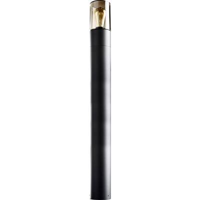 Schwarze, zylindrische Außenlampe mit transparentem oberen Bereich und sichtbarem Leuchtmittel. Geeignet für Garten- oder Außenbeleuchtung.