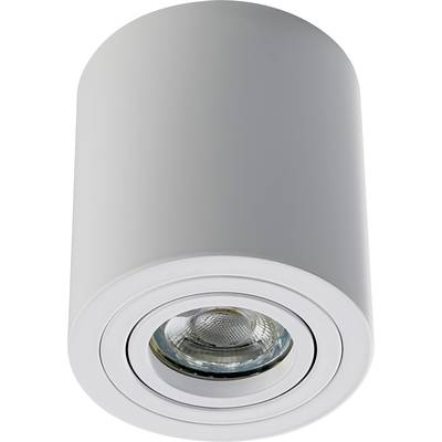 Weiße zylindrische Deckenleuchte mit integriertem LED-Spotlicht, geeignet für moderne Innenraumbeleuchtung.