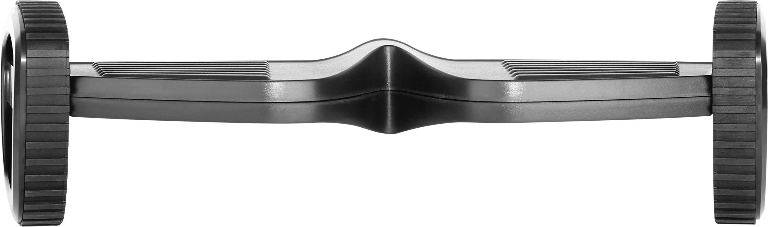 Ein schwarzes Ab-Roller-Rad mit zwei Griffen, das zur Stärkung der Rumpfmuskulatur verwendet wird.