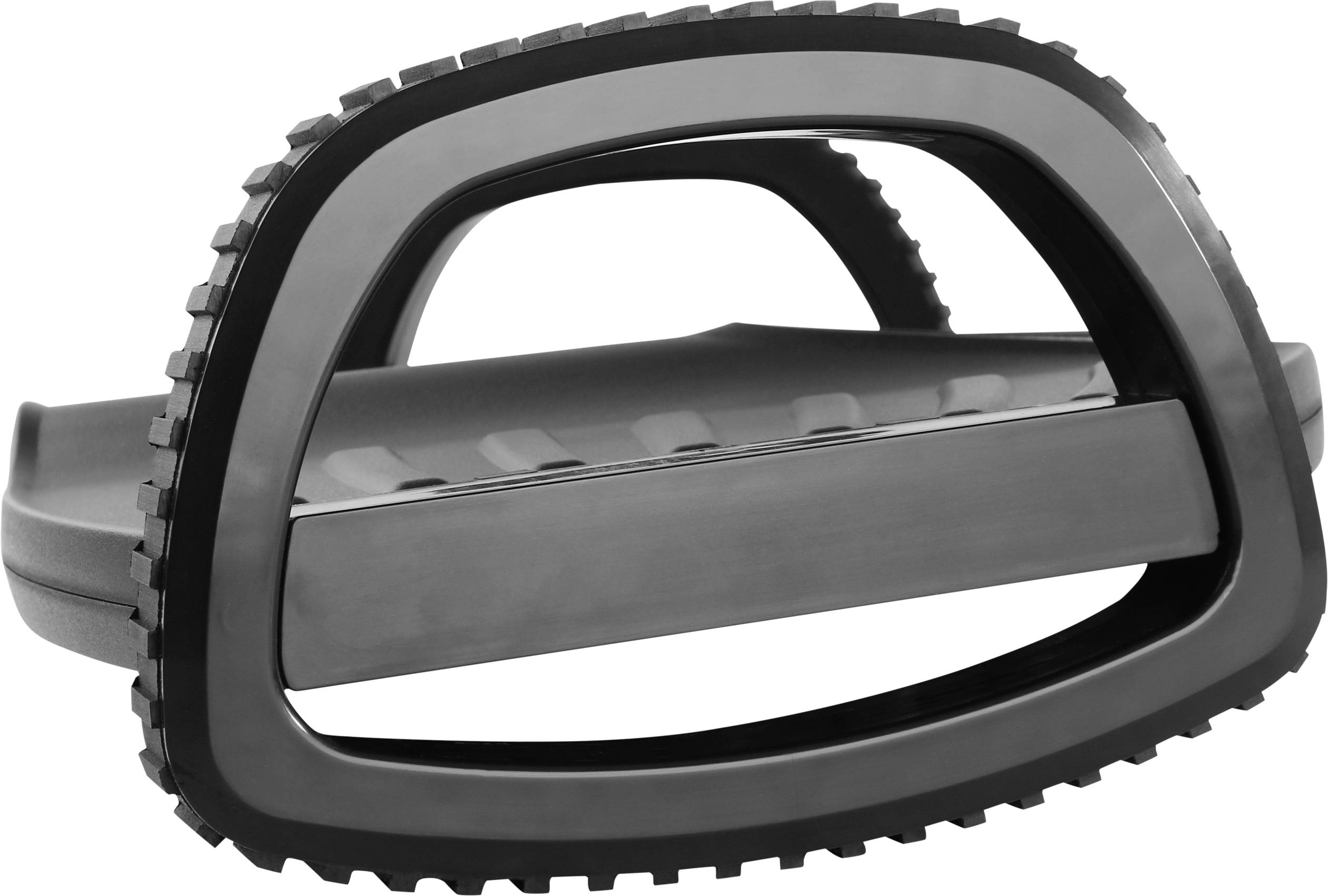 Ein schwarzer Fleischwolfaufsatz mit geriffeltem Griff und Zahnrand. Hauptsächlich zum Zerhacken oder Zerkleinern von Fleisch verwendet.