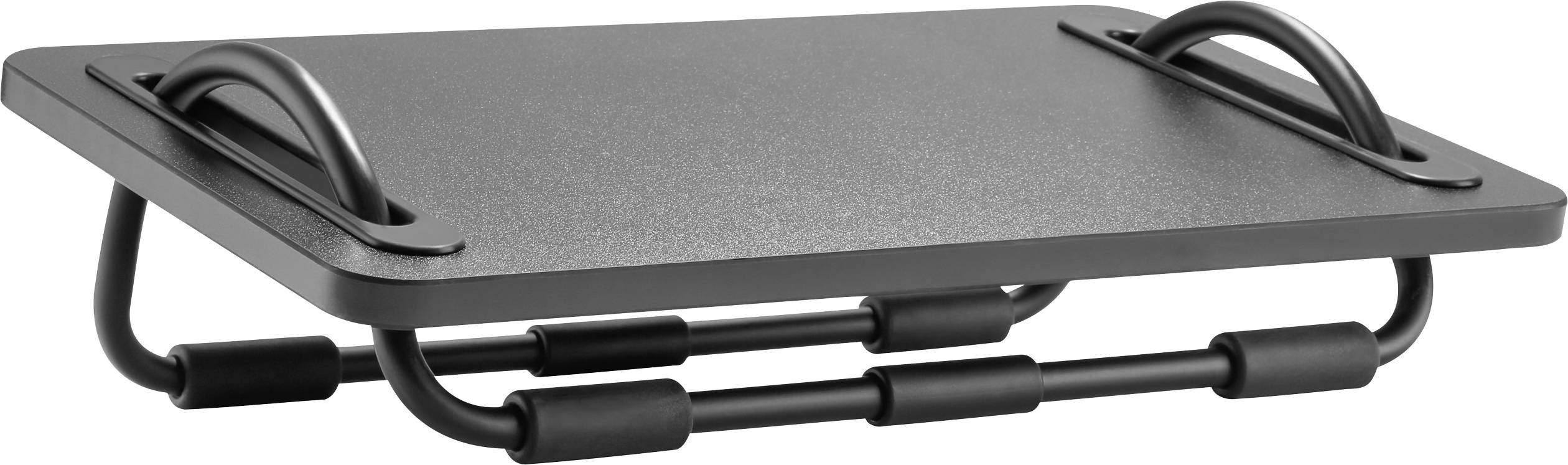 'Schwarzer Fußstütze mit gepolsterter Oberfläche und gebogenen Haltegriffen, ideal zur Unterstützung von Füßen und Beinen.'