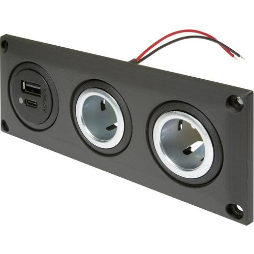 ProCar Einbausteckdose mit USB-C/A Doppelsteckdose + 2 Powersteckdosen Belastbarkeit Strom max.=20 A 12 V, 24 V
