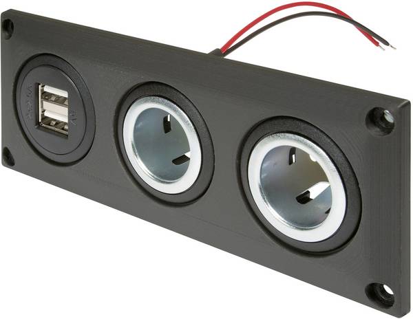 ProCar Einbausteckdose mit USB-A Doppelsteckdose + 2 Powersteckdosen Belastbarkeit Strom max.=20 A   12 V, 24 V