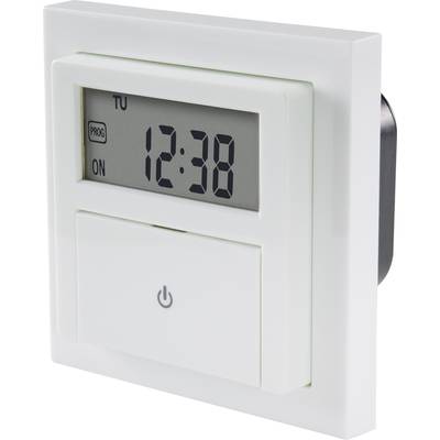 Digitaler Wandschalter mit Display zeigt '12:38' an.