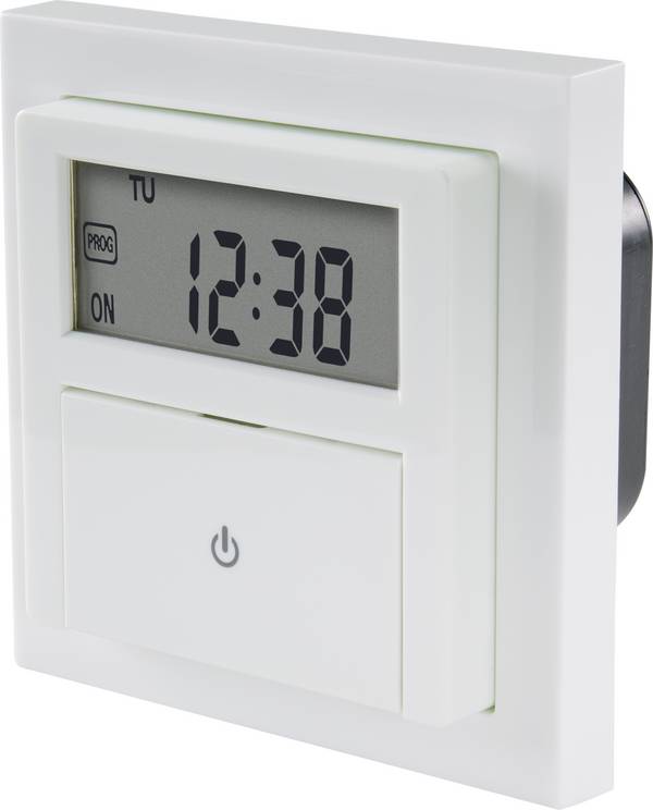 Sygonix SY-4504968 Unterputz-Timer digital Wochenprogramm 1800 W Countdown-Funktion, inkl. Aufputzrahmen, START/STOPP-Funktion, Programmierfunktion, Zufallsfunktion, Gangreserve