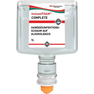 'InstantFOAM Complete Handdesinfektionsschaum auf Alkoholbasis, 1L.' Ein Behälter mit farblosem Desinfektionsschaum für die Handhygiene.