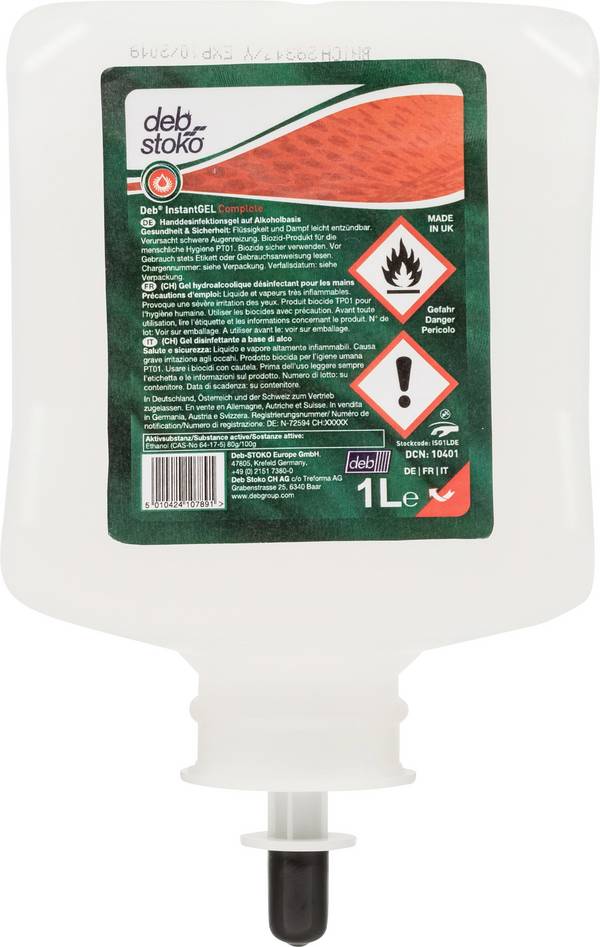 InstantGEL™ COMPLETE Handdesinfektionsgel auf Alkoholbasis, ISG1LDE, 6 Kartuschen à 1 Liter