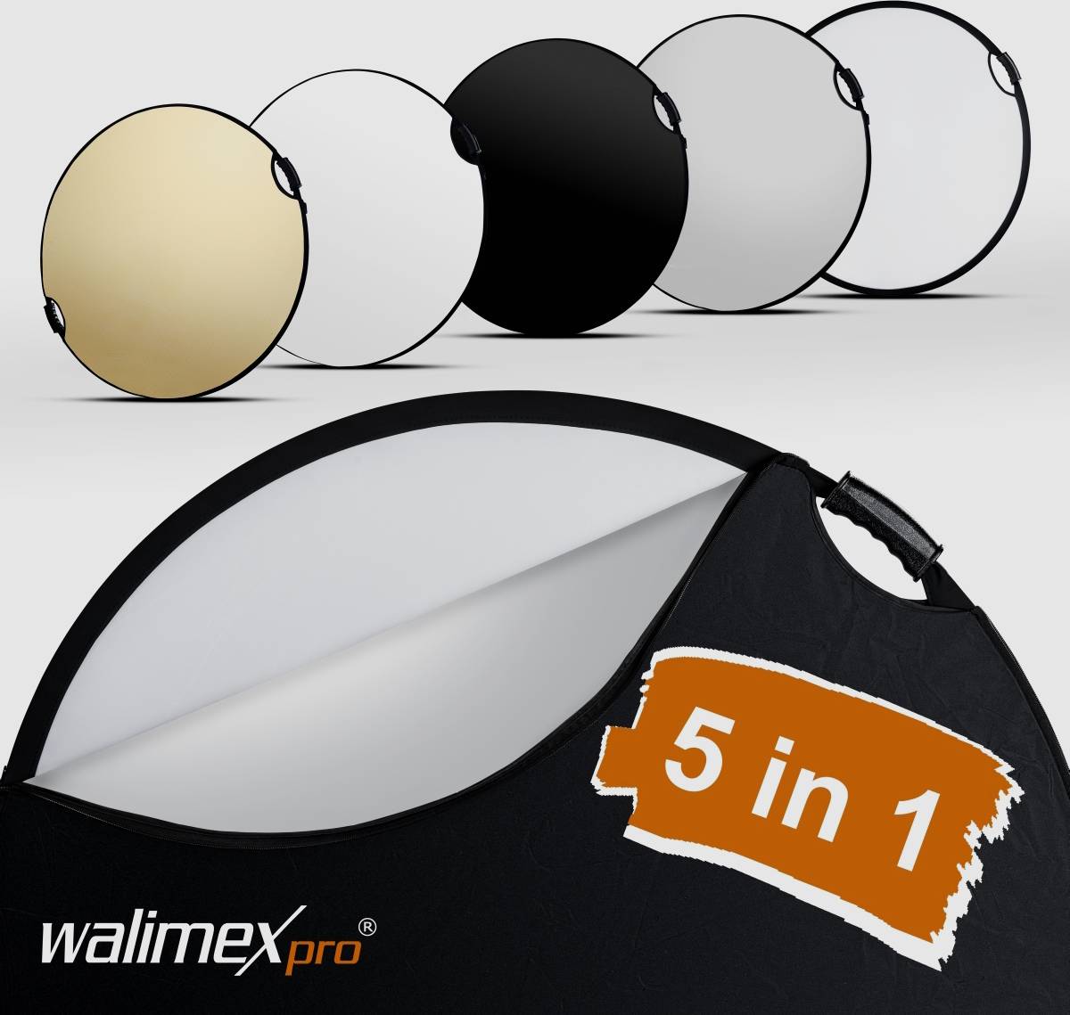 WALIMEX 5in1 Faltreflektor Set wavy comfort  56cm mit Griffen