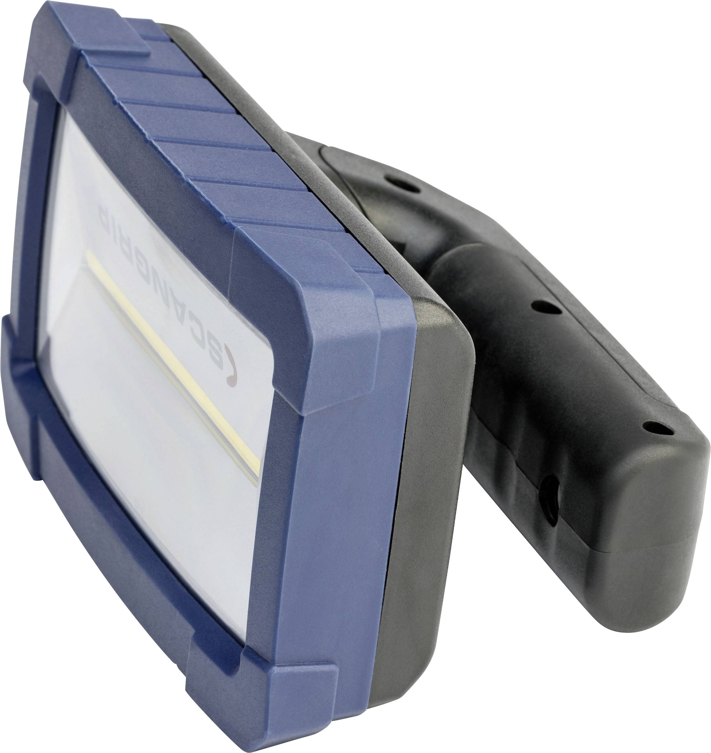 Ein tragbares, blaues und schwarzes Handgerät mit einem breiten Display und einem ergonomischen Griff.