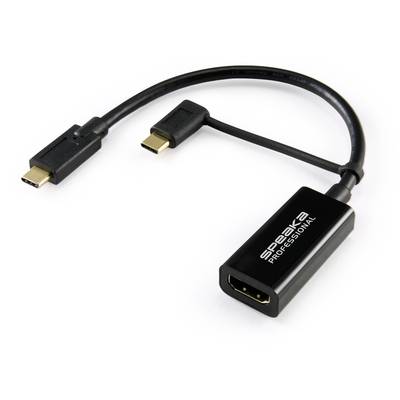 SpeaKa Professional SP-9015340 HDMI Adapterkabel [1x HDMI-Buchse - 1x USB-C® Stecker] Schwarz Geflechtschirm 15.00 cm