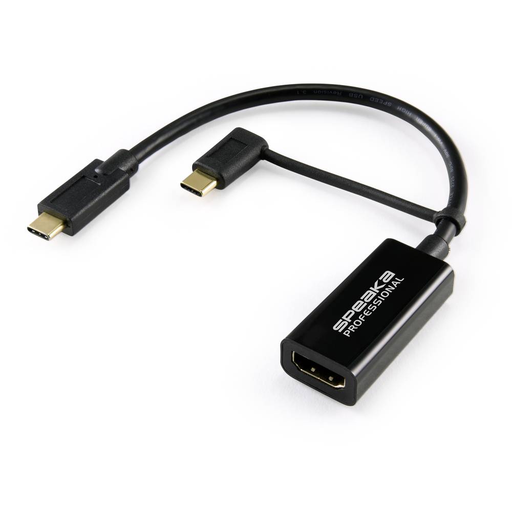 SpeaKa Professional SP-9015340 HDMI Adapterkabel [1x HDMI-bus 1x USB-C stekker] Zwart Afscherming ge