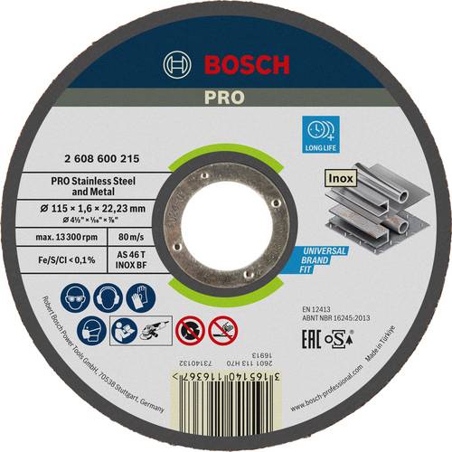Bosch Accessories 2608600215 2608600215 Trennscheibe gerade 115 mm 1 St. Stahl