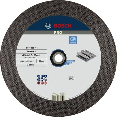 Schleifscheibe 'Bosch Pro' für Metall, 305 mm Durchmesser, 3,6 mm Dicke. Höchstgeschwindigkeit 80 m/s, max. 5100 U/min.