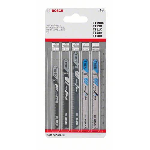 Bosch Accessories 2608667857 Stichsägeblatt-Set Wood and Metal Basic, 5-teilig, Einnockenschaft 5 St.