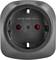 Eine schwarze Steckdose mit zwei Kontakten und roten Isolierringen, gekennzeichnet mit 'Max. 10A - 2500W - 250V AC'.
