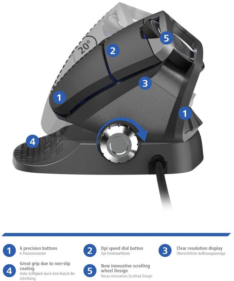 Urage Vertikill Ergonomische Gaming-Maus USB Optisch Schwarz 6 Tasten 4000 dpi Ergonomisch-3