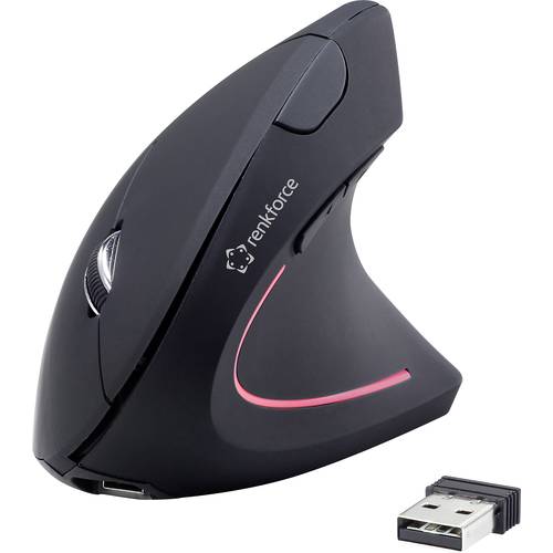 Renkforce RF-WM-322 Ergonomische Maus Funk Optisch Schwarz 5 Tasten 1600 dpi Ergonomisch, Wiederaufladbar