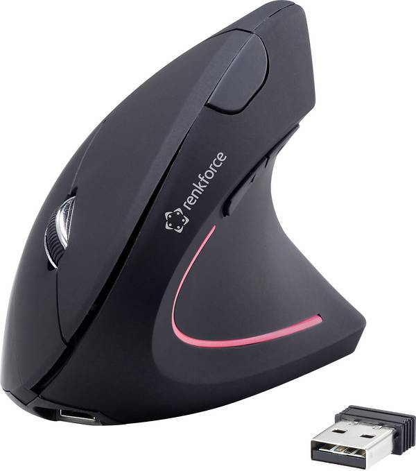 Renkforce RF-WM-322  Ergonomische Maus Funk   Optisch Schwarz 5 Tasten 1600 dpi Ergonomisch, Wiederaufladbar