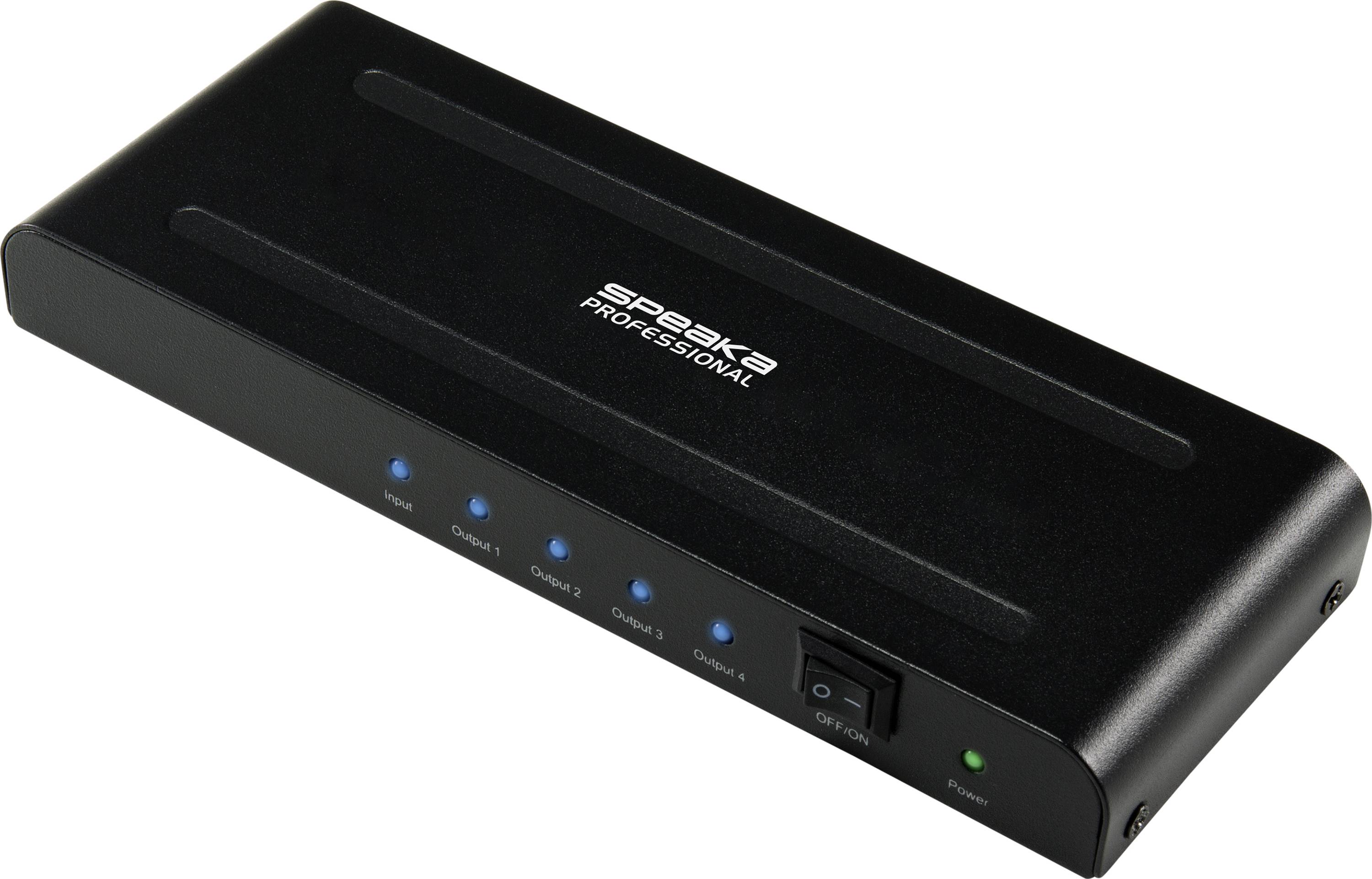 CONRAD SpeaKa Professional HSP460-14v2 4 Port HDMI-Splitter Ultra HD-fähig 3840 x 2160 Pixel Schwarz
